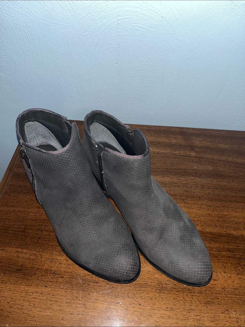 Esprit Gray Suede Ankle Booties with Side Zippers
